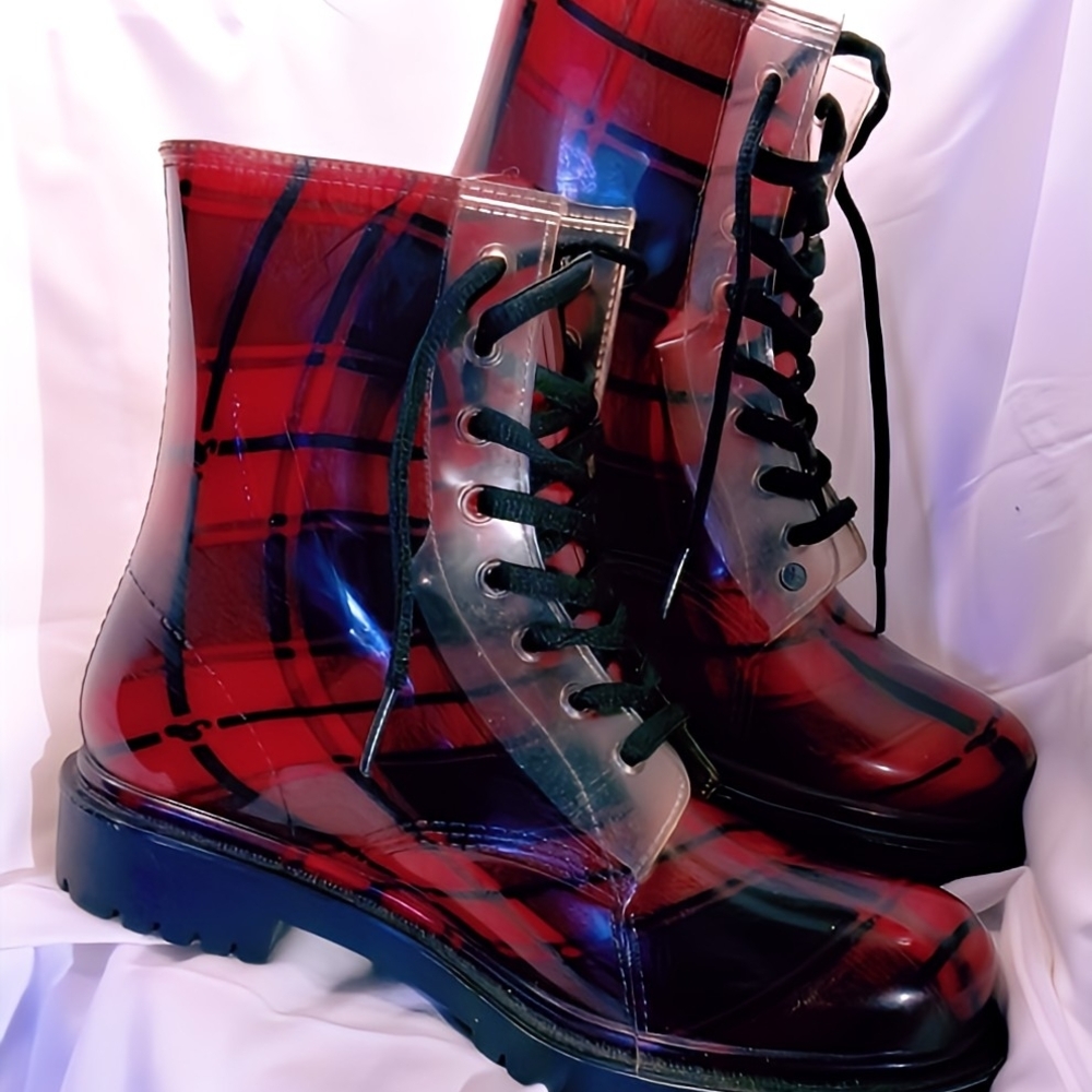 Women’s Transparent Plaid Rain Boots Size 38 (US 7-7.5) - GSN Workshop